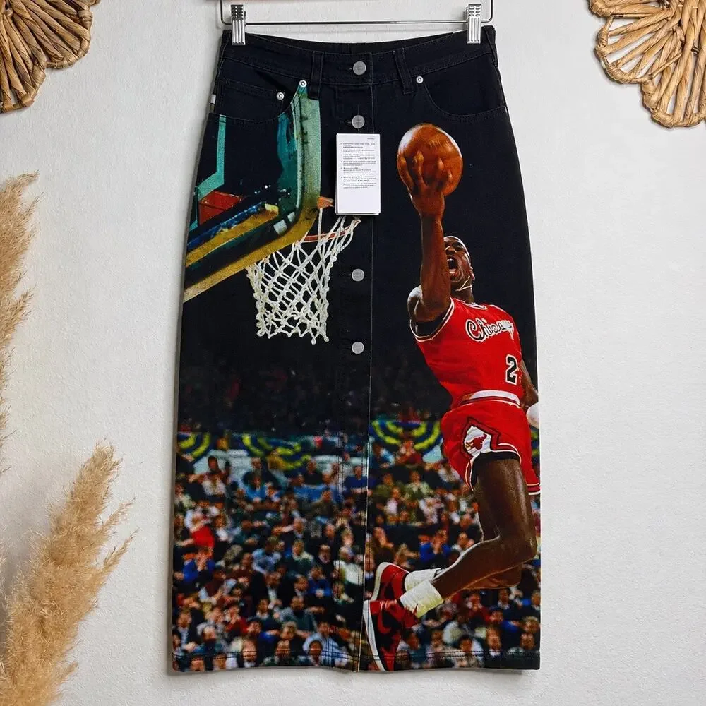 Nike Jordan Air maxi skirt printed graphic denim NBA jean XS